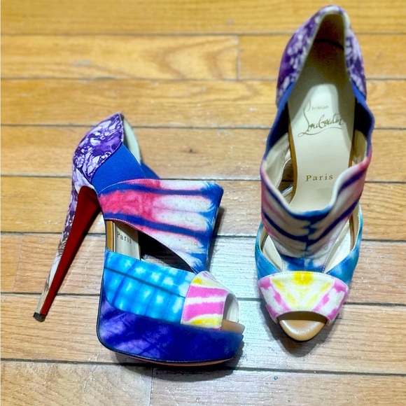 Christian Louboutin Pitou 150 Bazin Cutout Printed Red Sole Bootie Women 37.5 - Picture 2 of 14